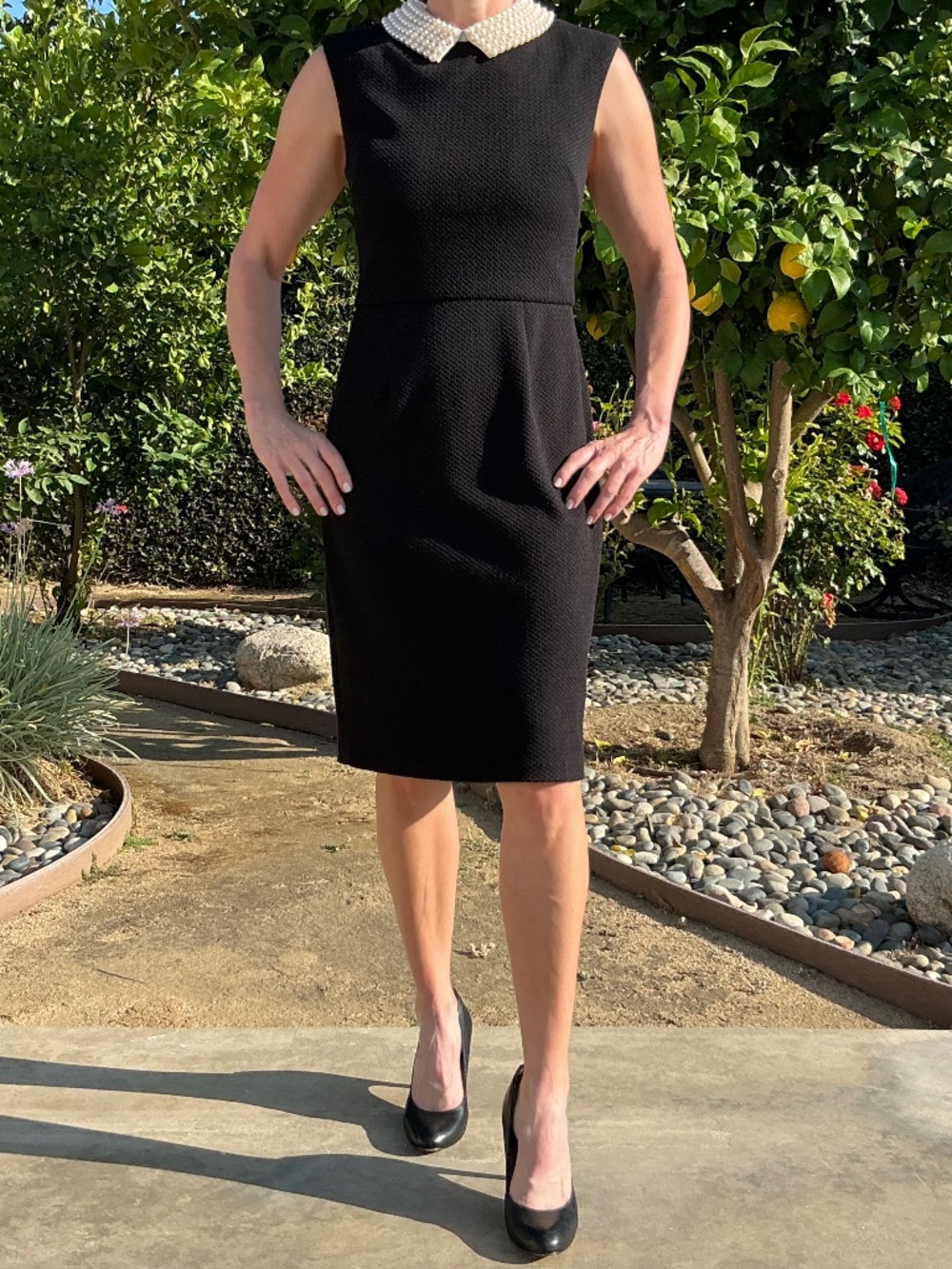Black Dress with Pearl Collar
